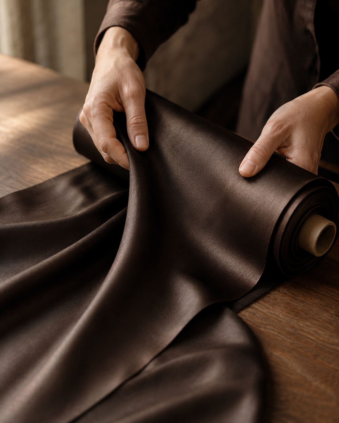 Maison Marberry mulberry silk fabric showing the rich lustre and texture of Grade 6A silk