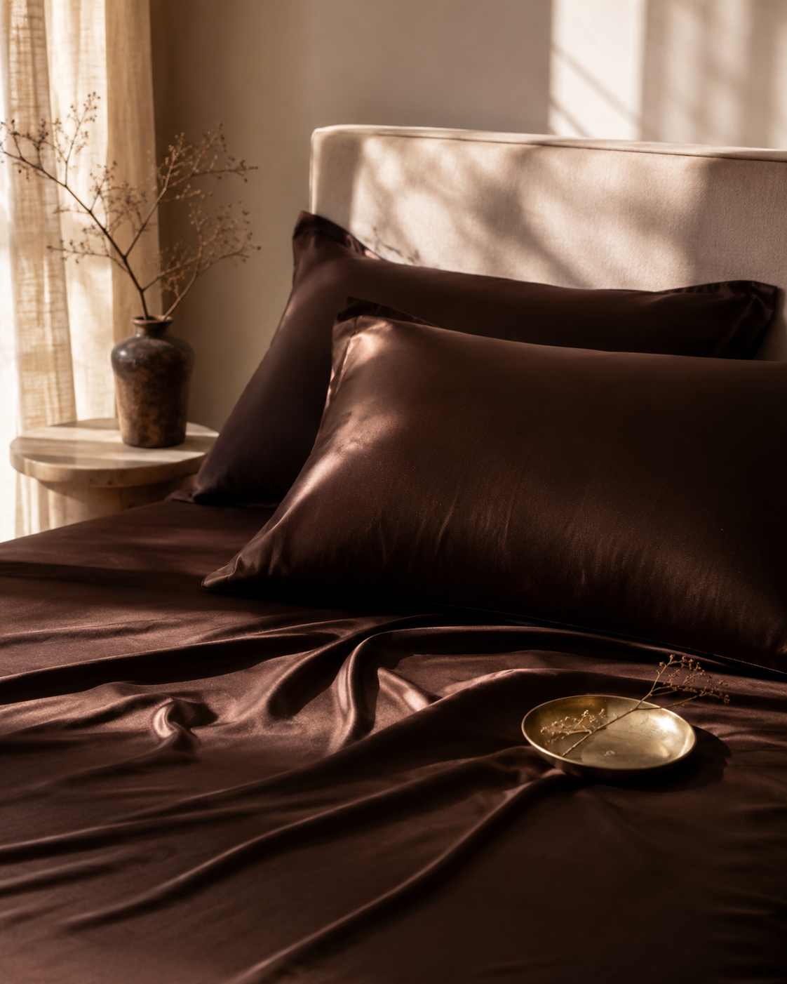 Brown silk bedding