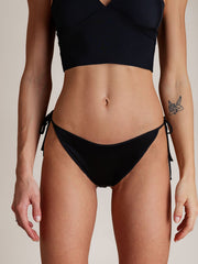 Black mulberry silk adjustable side-tie string bikini panty.