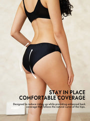 Black mulberry silk classic bikini panty with comfortable coverage and stay-in-place design.