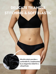 Black mulberry silk bikini panty with a subtle bow detail and soft elastic for a comfortable fit.