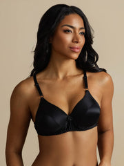 Black 100% Mulberry Silk Classic Full Bra with adjustable straps on a model.