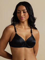 Black 100% Mulberry Silk Classic Full Bra with adjustable straps and subtle front bow detail.
