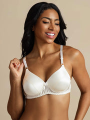 White 100% Mulberry Silk Classic Full Bra with adjustable straps and a small bow detail.