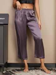 Women's mulberry silk sleep pants in a classic, relaxed fit and elegant dark gray color.