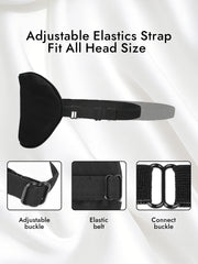 Black mulberry silk sleep eye mask with adjustable elastic strap and buckles.