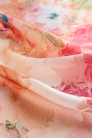 Mulberry silk floral square scarf, 53x53cm, with soft pink and peach tones and delicate flower patterns.