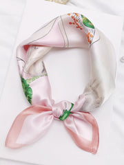 Pink mulberry silk floral printed square scarf, 53x53cm.