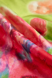 Mulberry silk flower impression square scarf, 53x53cm, featuring vibrant red and green floral patterns.