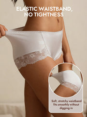 White mulberry silk high-rise knickers with lace trim and elastic waistband.