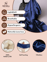 Luxurious navy blue 100% Mulberry silk long scarf/shawl, soft and breathable.