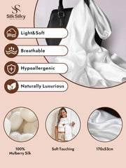 White 100% Mulberry silk long scarf/shawl, light, soft, breathable, hypoallergenic, and luxurious.
