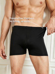 Black mulberry silk men's boxer briefs with a front opening and pressure-free waistband.