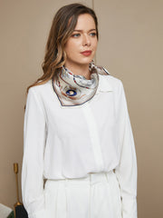 Women's 100% Mulberry silk printed square scarf, 53x53cm, with a nautical pattern.