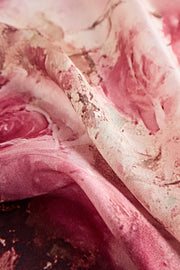 Mulberry silk rose pattern square scarf, 53x53cm, in shades of pink and red.