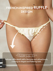 Pale yellow mulberry silk ruffle trim string panty, French-inspired design.