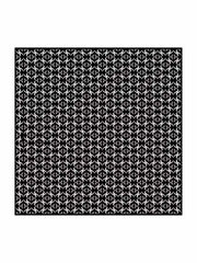 Black and white mulberry silk square scarf with a repeating ornate pattern, 90x90cm.