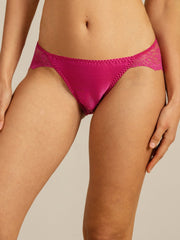 Mulberry silk scalloped lace panty in vibrant fuchsia for women's comfort and sexy lingerie.
