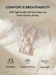 Light pink 100% mulberry silk lace panty for women, featuring delicate lace trim and a comfortable fit.