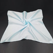 Light blue 100% mulberry silk square scarf, 53x53cm, with a soft sheen.