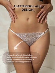 Light pink mulberry silk thong with delicate lace and adjustable G-string design.
