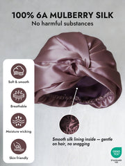 Mauve 100% 6A mulberry silk turban for sleeping, knot-front hair wrap with smooth silk lining.