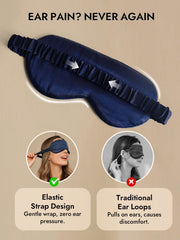 Navy blue 19 Momme pure mulberry silk sleep eye mask with an elastic strap for gentle comfort.