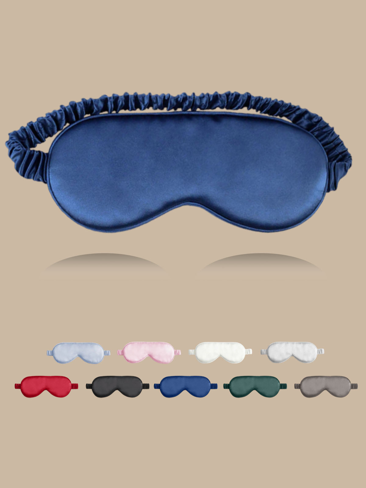 Dark blue 19 Momme pure mulberry silk sleep eye mask with elastic band.