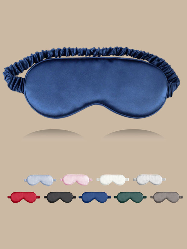 Dark blue 19 Momme pure mulberry silk sleep eye mask with elastic band.