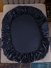Navy 19 Momme Mulberry silk seamless fitted sheet, smooth and luxurious.