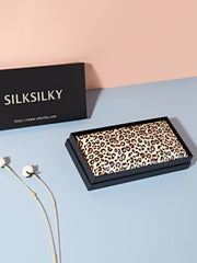 Mulberry silk pillowcase with leopard print in a black gift box.