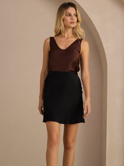 Black 19Momme silk high waist classic elegant short skirt.