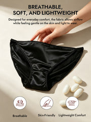Black 19Momme mulberry silk low-waist string brief panty, soft and lightweight.