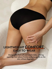 Black 19Momme mulberry silk low-waist string brief panty on a model, highlighting lightweight comfort.