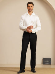 Men's white 19Momme mulberry silk long sleeve lapel collar classic business shirt.