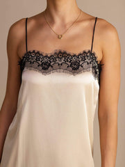 19Momme Silk Square Neck Spaghetti Strap Lace Midi Dress