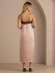 19Momme Silk Square Neck Spaghetti Strap Lace Midi Dress