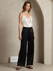 19Momme Silk Straight Leg Women's Pants With Side Pockets Design