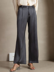 19Momme Silk Straight Leg Women's Pants With Side Pockets Design