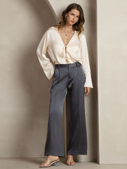 19Momme Silk Straight Leg Women's Pants With Side Pockets Design