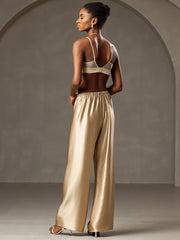 19Momme Silk Wide Leg Women's Pants with Elastic Waist Design