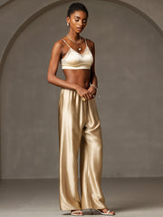 19Momme Silk Wide Leg Women's Pants with Elastic Waist Design