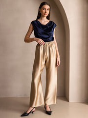 19Momme Silk Wide Leg Women's Pants with Elastic Waist Design