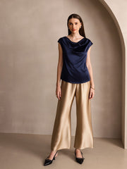 19Momme Silk Wide Leg Women's Pants with Elastic Waist Design