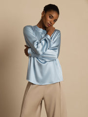 19Momme Silk Women’s Gathered Neck Long Sleeve Blouse