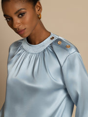 19Momme Silk Women’s Gathered Neck Long Sleeve Blouse