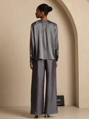 19Momme Silk Women’s Gathered Neck Long Sleeve Blouse