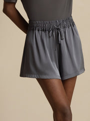 19Momme Silk Women’s High-Waist A-Line Shorts with Shirred Drawstring Waist
