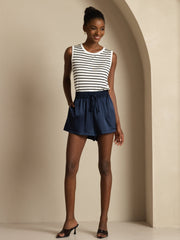 19Momme Silk Women’s High-Waist A-Line Shorts with Shirred Drawstring Waist