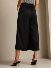 19Momme Silk Women's High Waist Pleated Wide Leg Capri Pants